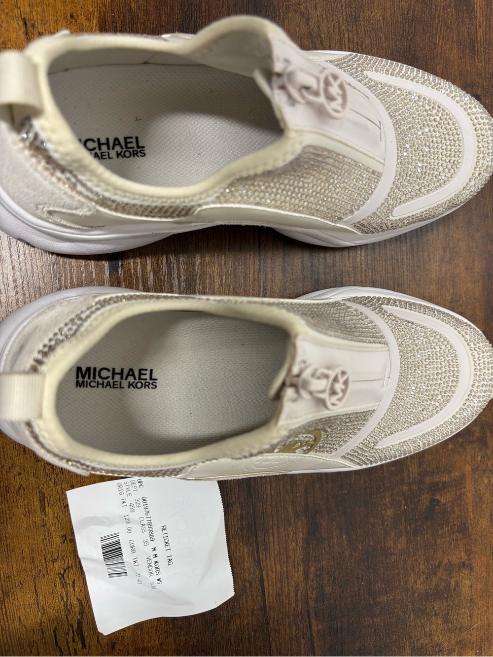 MICHAEL KORS Sami Zip Trainer Zip Up Sneaker Cream Rhinestone Women’s Size 5 1/2 - Picture 5 of 8